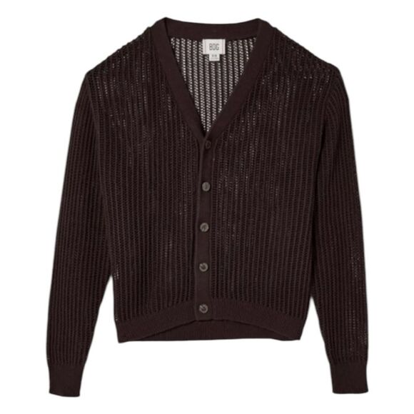 BDG Beach Cardigan Chocolate Brown Open Knit Button Front Long Sleeve M - Picture 1 of 6